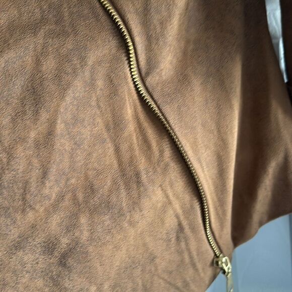 Rebecca Elliot Women’s Faux Suede Cognac Drape Jacket Asymmetrical Zip Size M - Picture 4 of 7